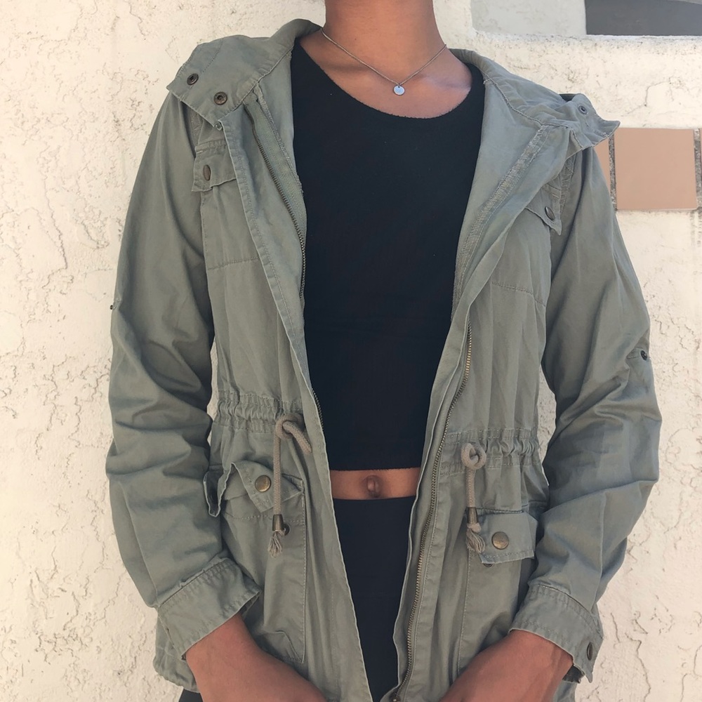 army green zip up utility jacket